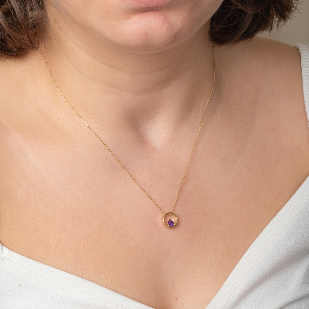 Ametist Aşkı Altın Kolye - Goldstore