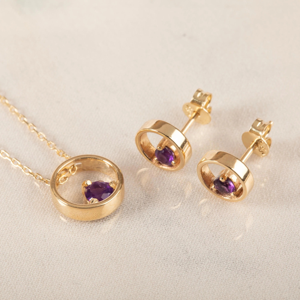 Ametist Aşkı Altın Küpe - Goldstore