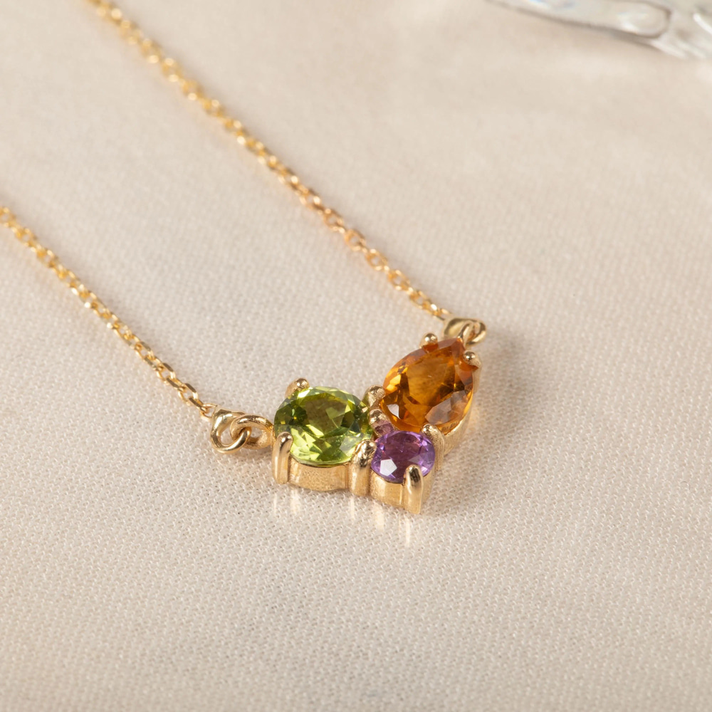 Ametist Peridot Sitrin Renk Şöleni Altın Kolye - Goldstore
