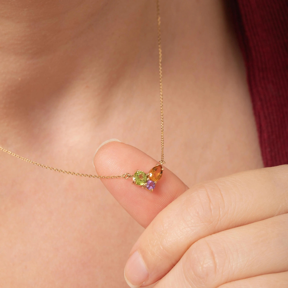 Ametist Peridot Sitrin Renk Şöleni Altın Kolye - Goldstore