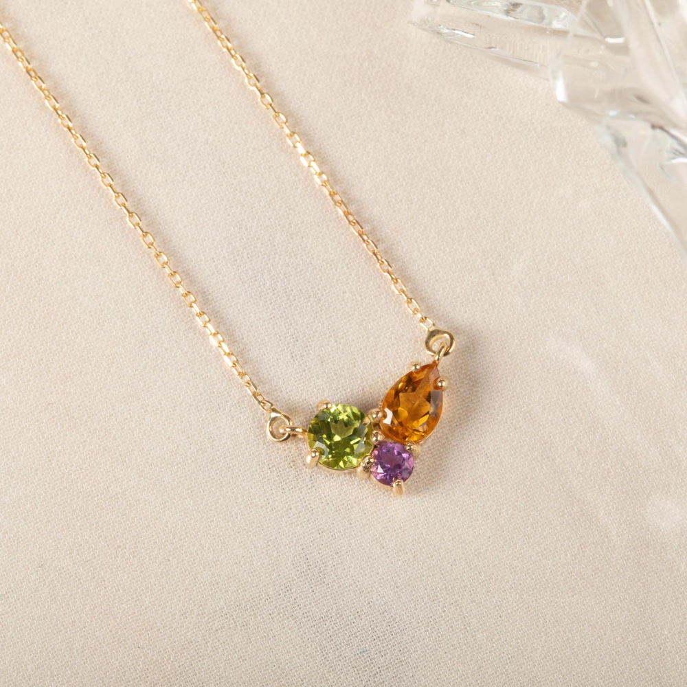 Ametist Peridot Sitrin Renk Şöleni Altın Kolye - Goldstore