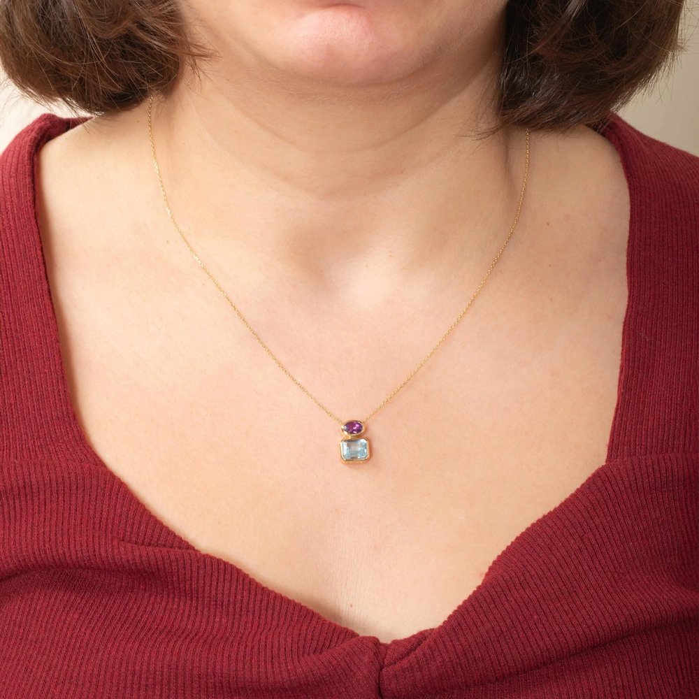 Ametist ve Topaz Altın Kolye - Goldstore