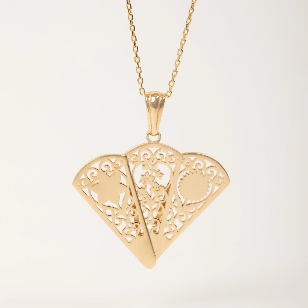 Çiçek Buketi Yelpaze Altın Kolye  - Goldstore