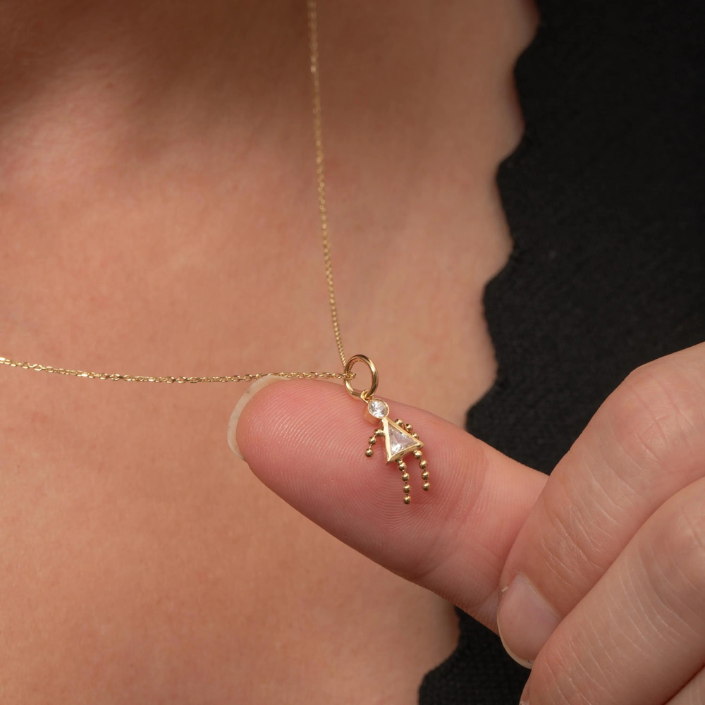 Çocuk Figürlü Aile Doğum Taşlı Altın Kolye - Goldstore