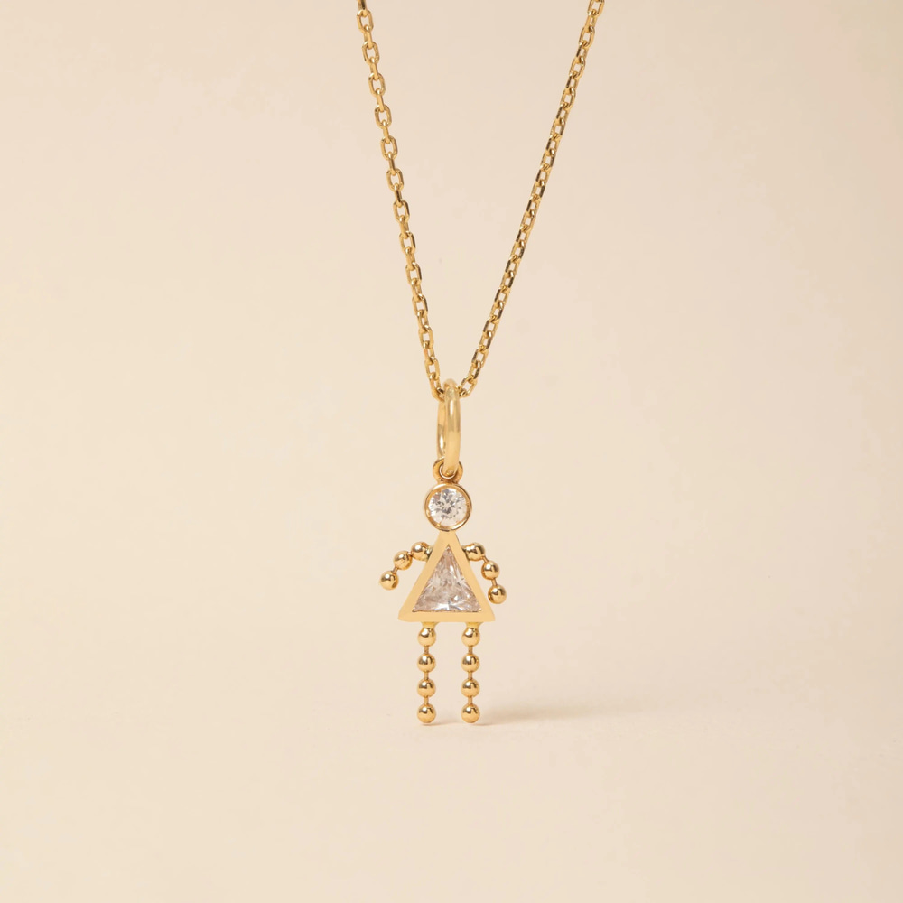 Çocuk Figürlü Aile Doğum Taşlı Altın Kolye - Goldstore