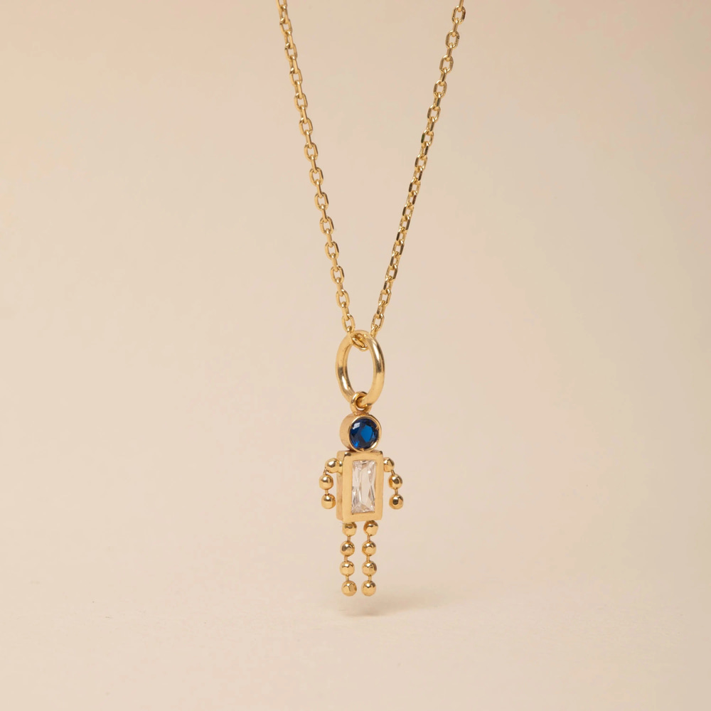 Çocuk Figürlü Aile Doğum Taşlı Altın Kolye - Goldstore