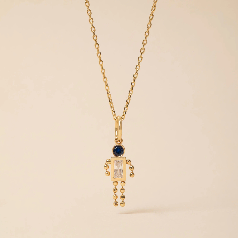 Çocuk Figürlü Aile Doğum Taşlı Altın Kolye - Goldstore