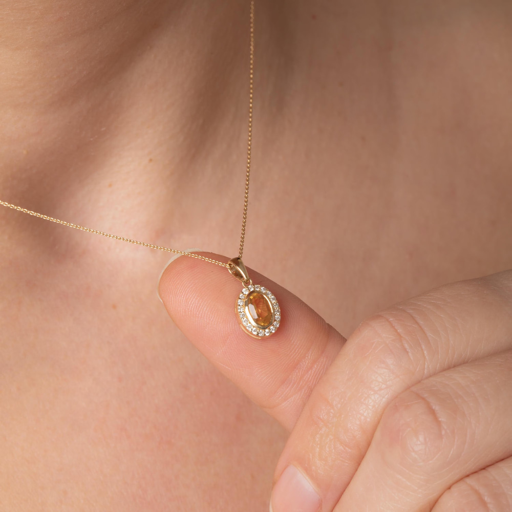 Diamond Citrine Glow Solid Gold Necklace - Goldstore