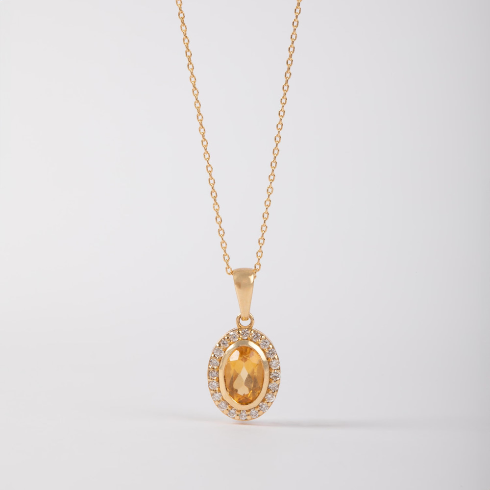 Diamond Citrine Glow Solid Gold Necklace - Goldstore
