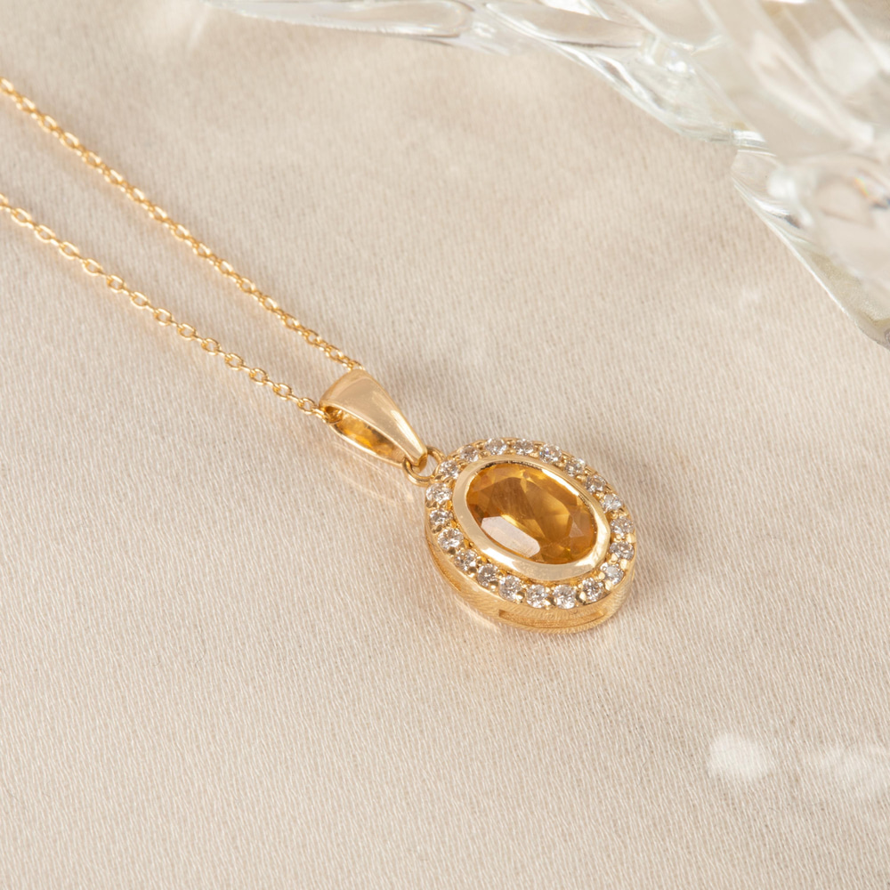 Diamond Citrine Glow Solid Gold Necklace - Goldstore