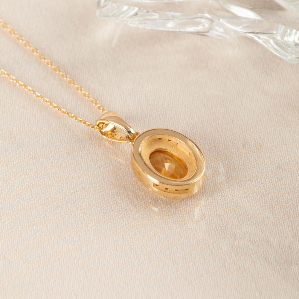 Diamond Citrine Glow Solid Gold Necklace - Goldstore