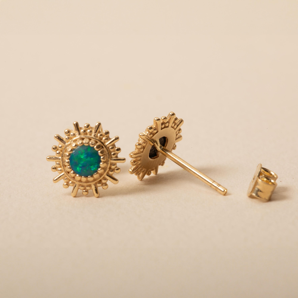 Doğal Opal Güneş Işığı Altın Küpe - Goldstore