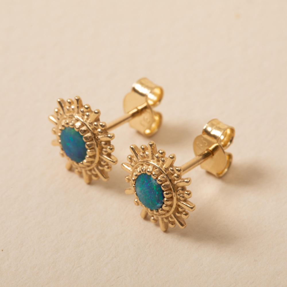 Doğal Opal Güneş Işığı Altın Küpe - Goldstore