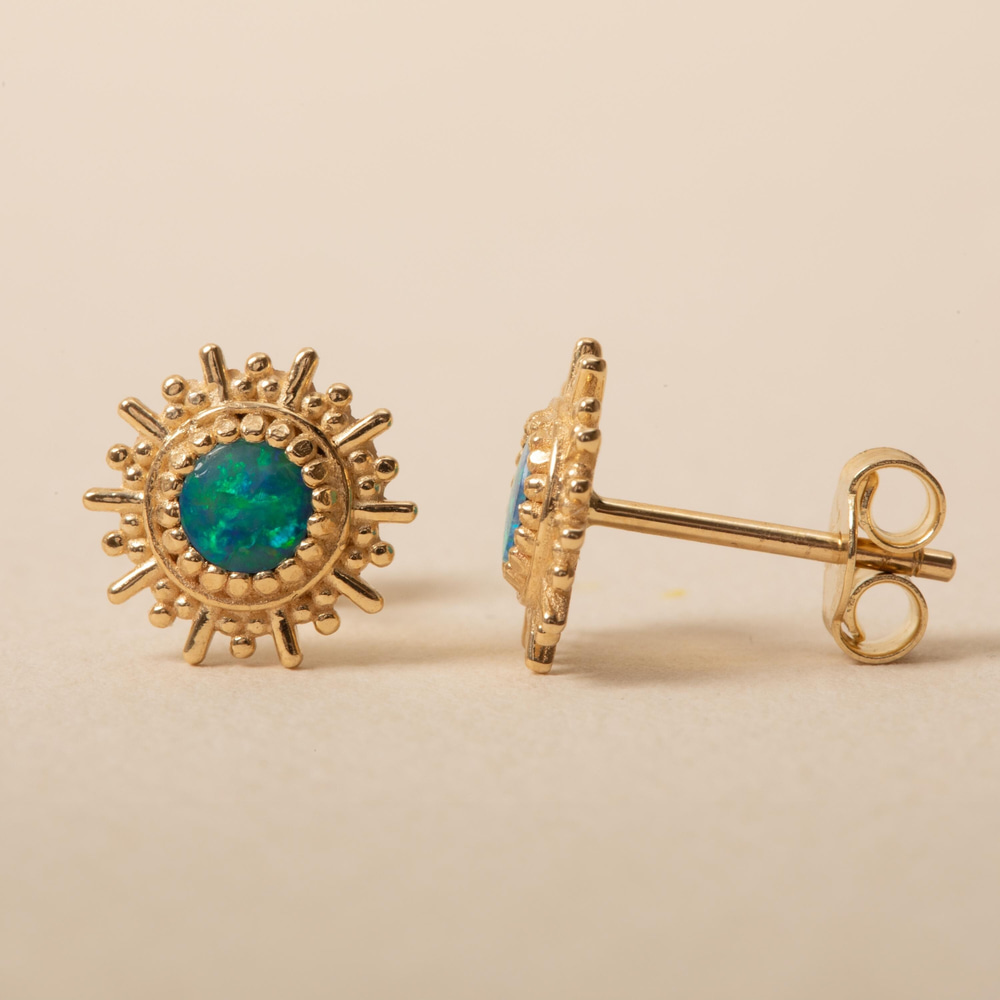 Doğal Opal Güneş Işığı Altın Küpe - Goldstore