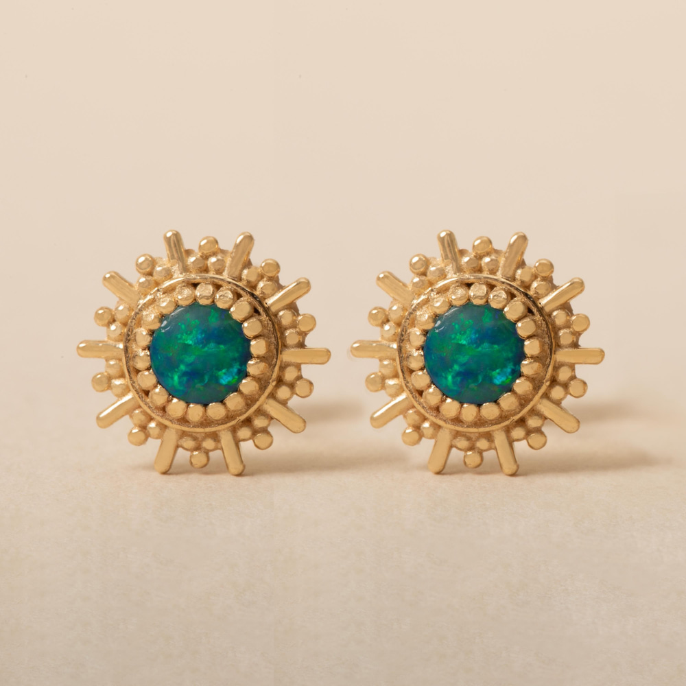 Doğal Opal Güneş Işığı Altın Küpe - Goldstore