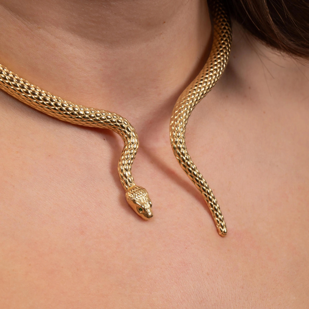 Zümrüt Gözlü Yılan Altın Kolye - Goldstore