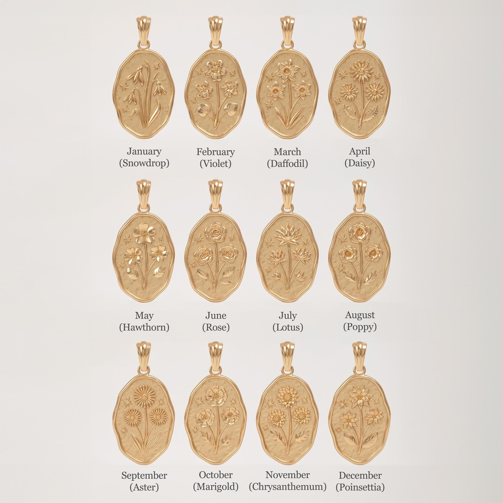 Family Birth Flower Bouquet Solid Gold Necklace - Goldstore