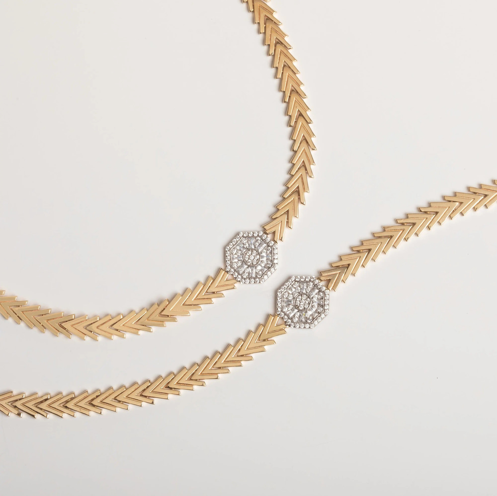 Geometrik Sekizgen V Desenli Altın Bileklik - Goldstore