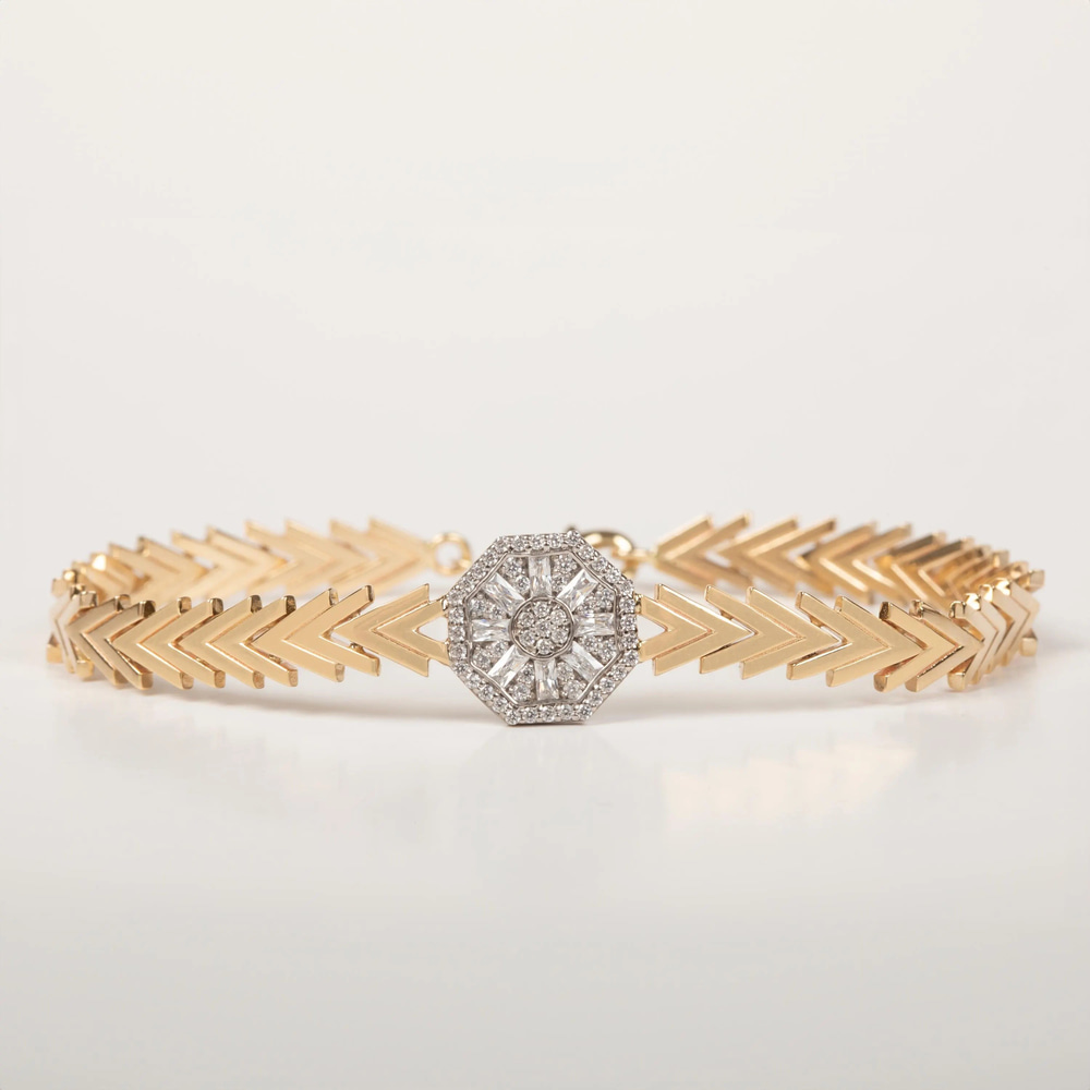 Geometrik Sekizgen V Desenli Altın Bileklik - Goldstore