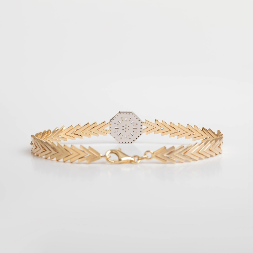 Geometrik Sekizgen V Desenli Altın Bileklik - Goldstore