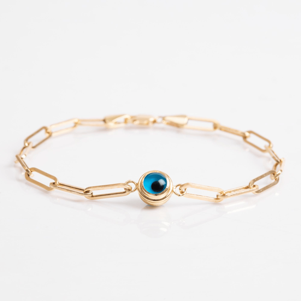 Gold Evil Eye Paperclip Bracelet - Goldstore