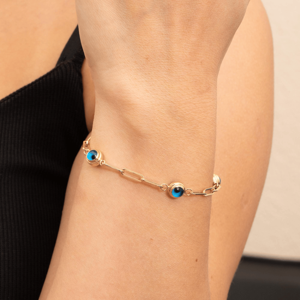 Gold Evil Eye Paperclip Bracelet - Goldstore