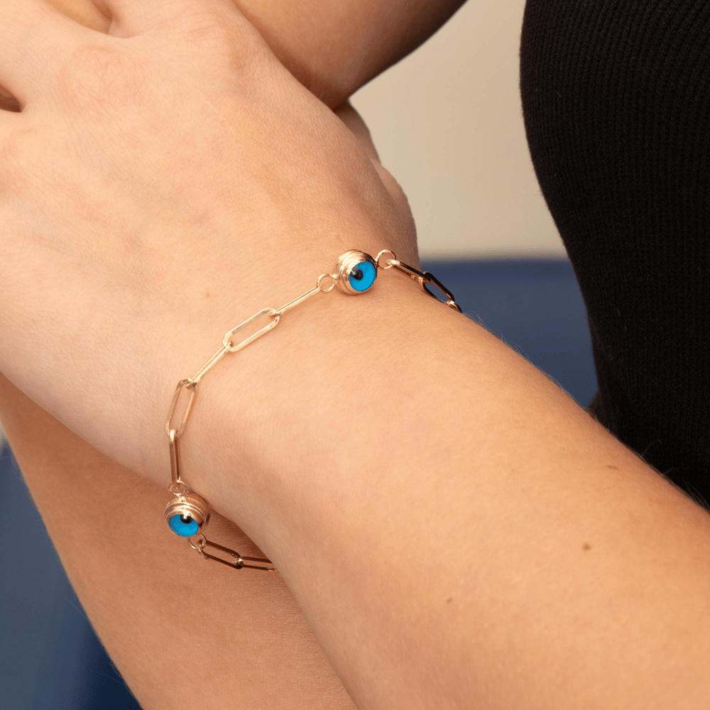 Gold Evil Eye Paperclip Bracelet - Goldstore