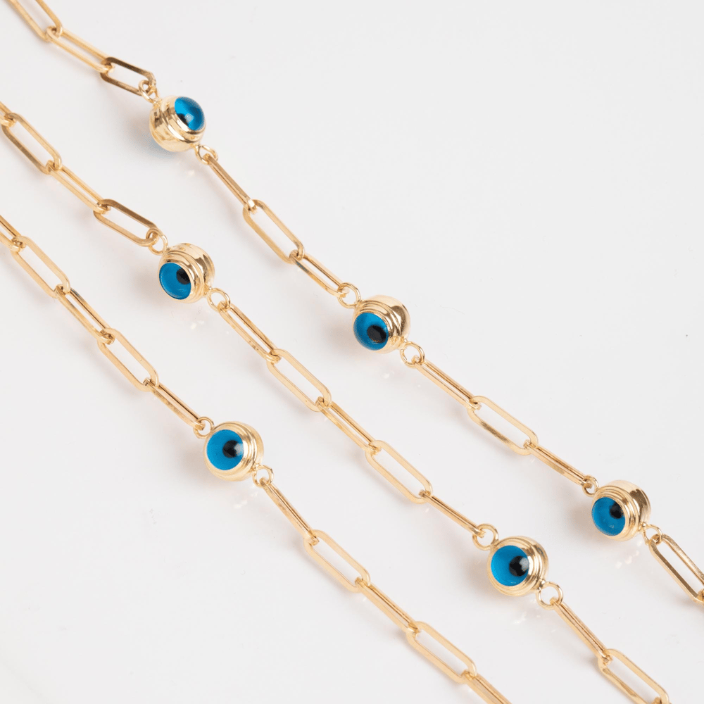 Gold Evil Eye Paperclip Bracelet - Goldstore