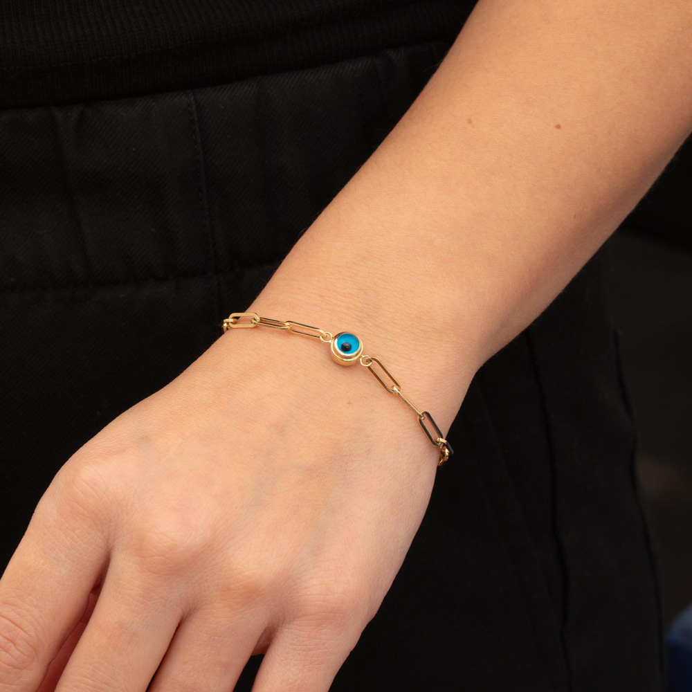 Gold Evil Eye Paperclip Bracelet - Goldstore