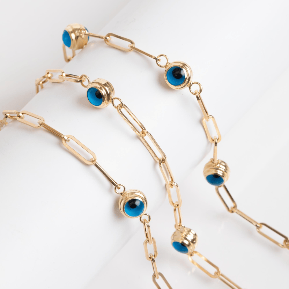 Gold Evil Eye Paperclip Bracelet - Goldstore