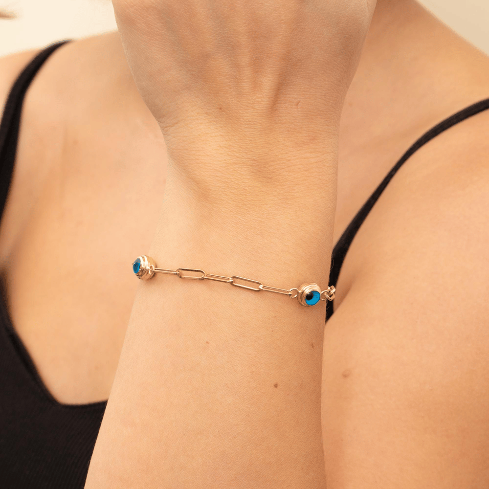 Gold Evil Eye Paperclip Bracelet - Goldstore