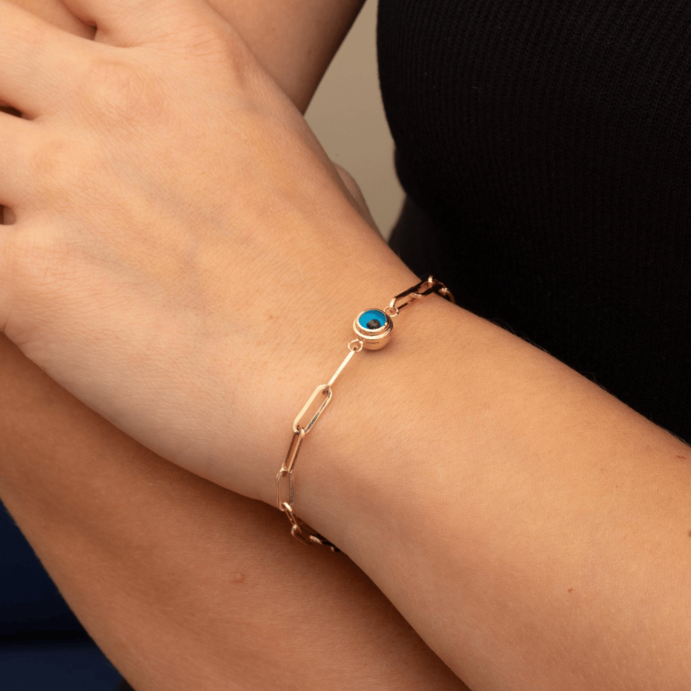 Gold Evil Eye Paperclip Bracelet - Goldstore