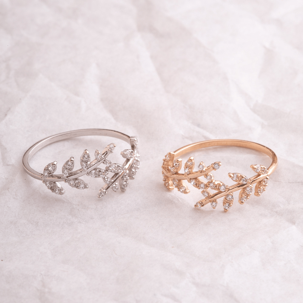 Gold Leaf Design Stone Ring - Goldstore