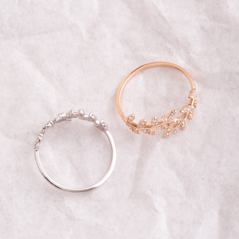 Gold Leaf Design Stone Ring - Goldstore