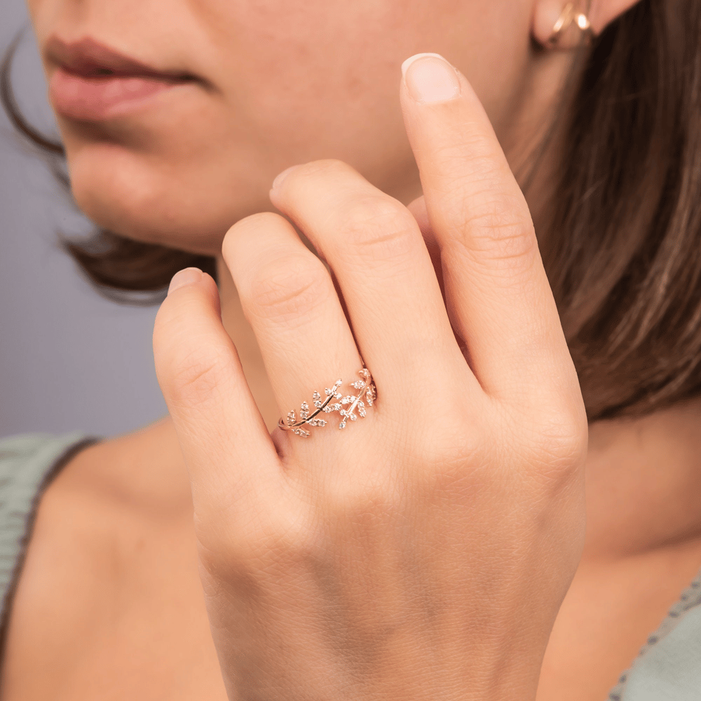 Gold Leaf Design Stone Ring - Goldstore