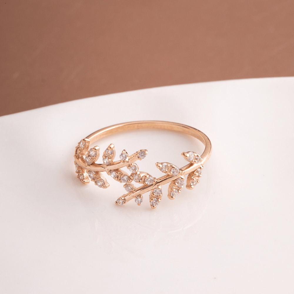 Gold Leaf Design Stone Ring - Goldstore