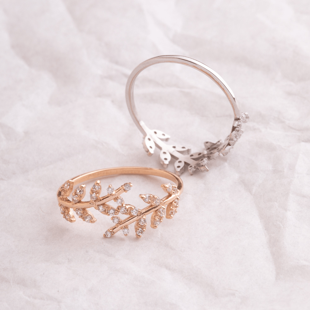 Gold Leaf Design Stone Ring - Goldstore