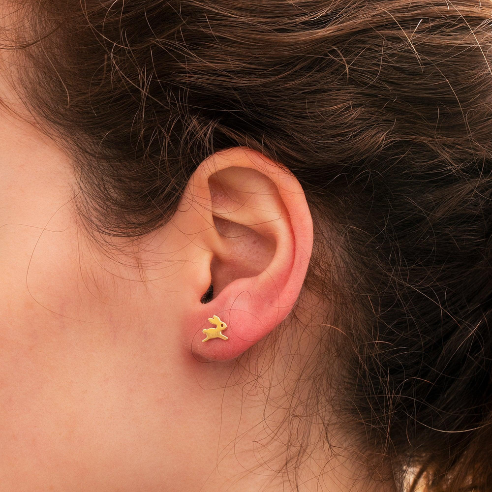 Gold Minimalist Rabbit Stud Earrings - Goldstore