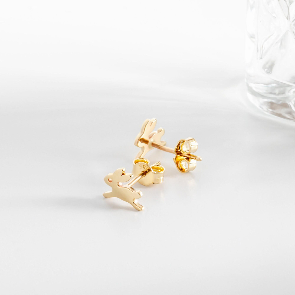 Gold Minimalist Rabbit Stud Earrings - Goldstore