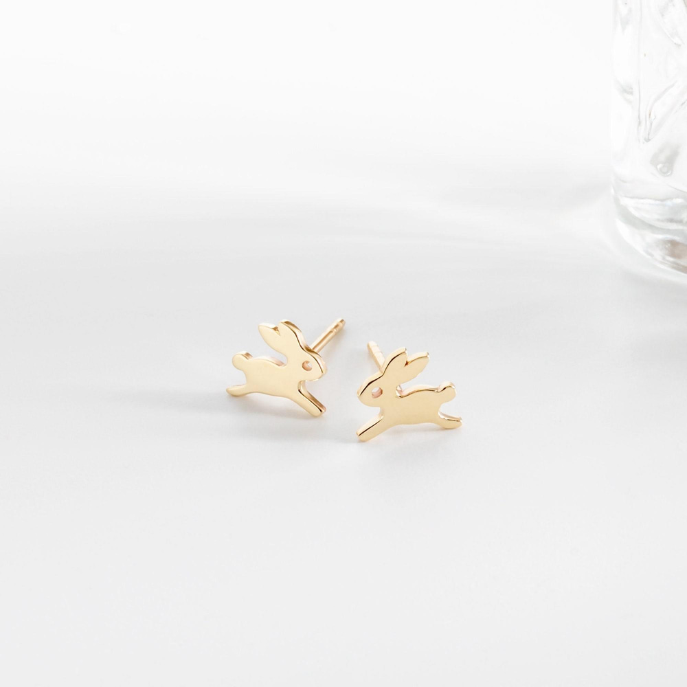Gold Minimalist Rabbit Stud Earrings - Goldstore