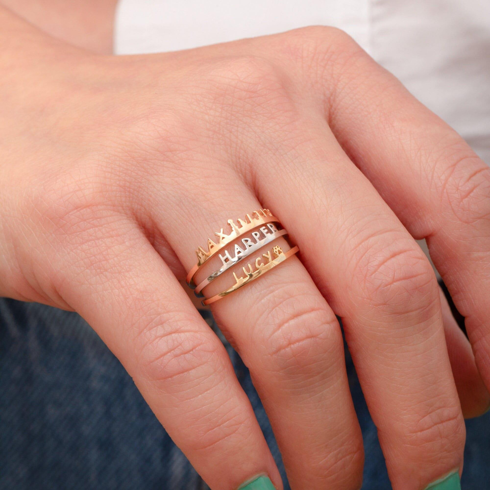 Gold Paw Print Name Ring - Goldstore