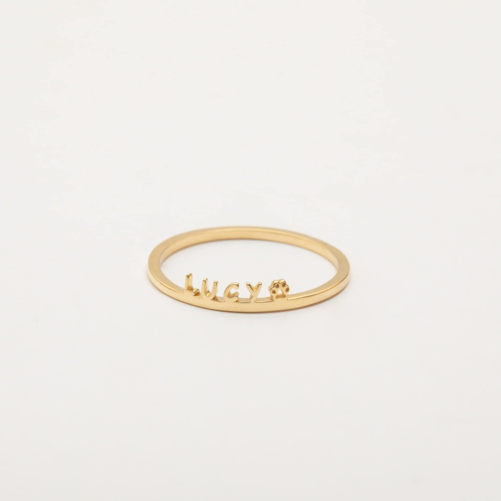 Gold Paw Print Name Ring - Goldstore