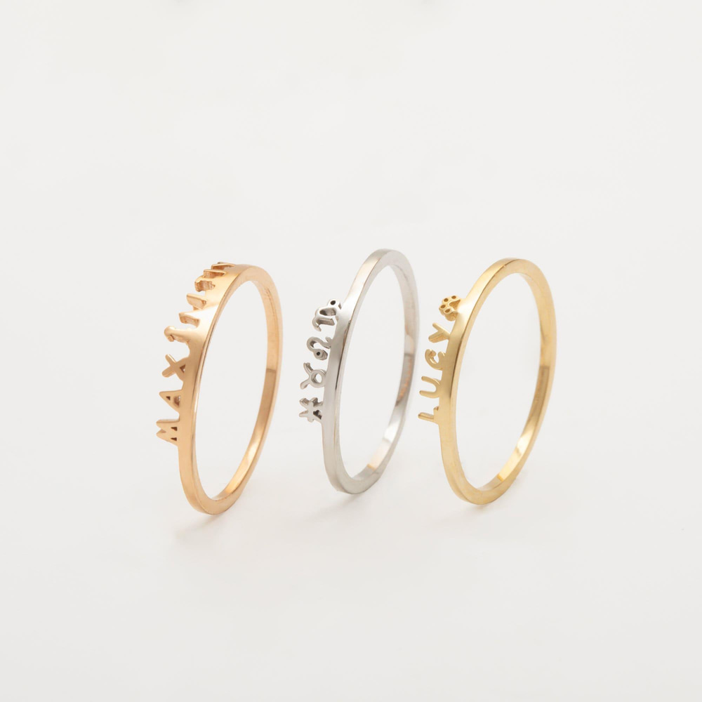 Gold Paw Print Name Ring - Goldstore