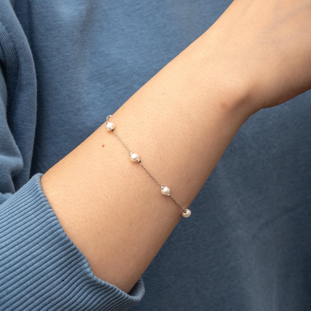 Gold Pearl Station Bracelet - Goldstore