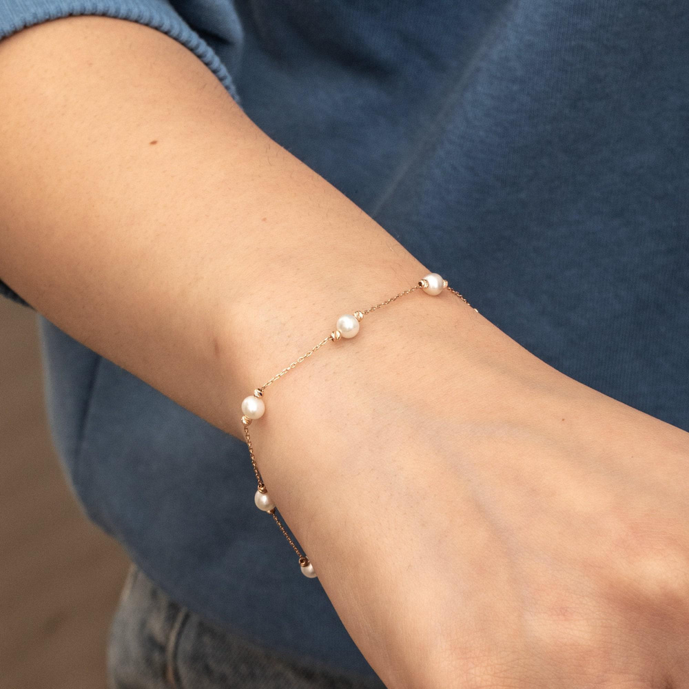 Gold Pearl Station Bracelet - Goldstore