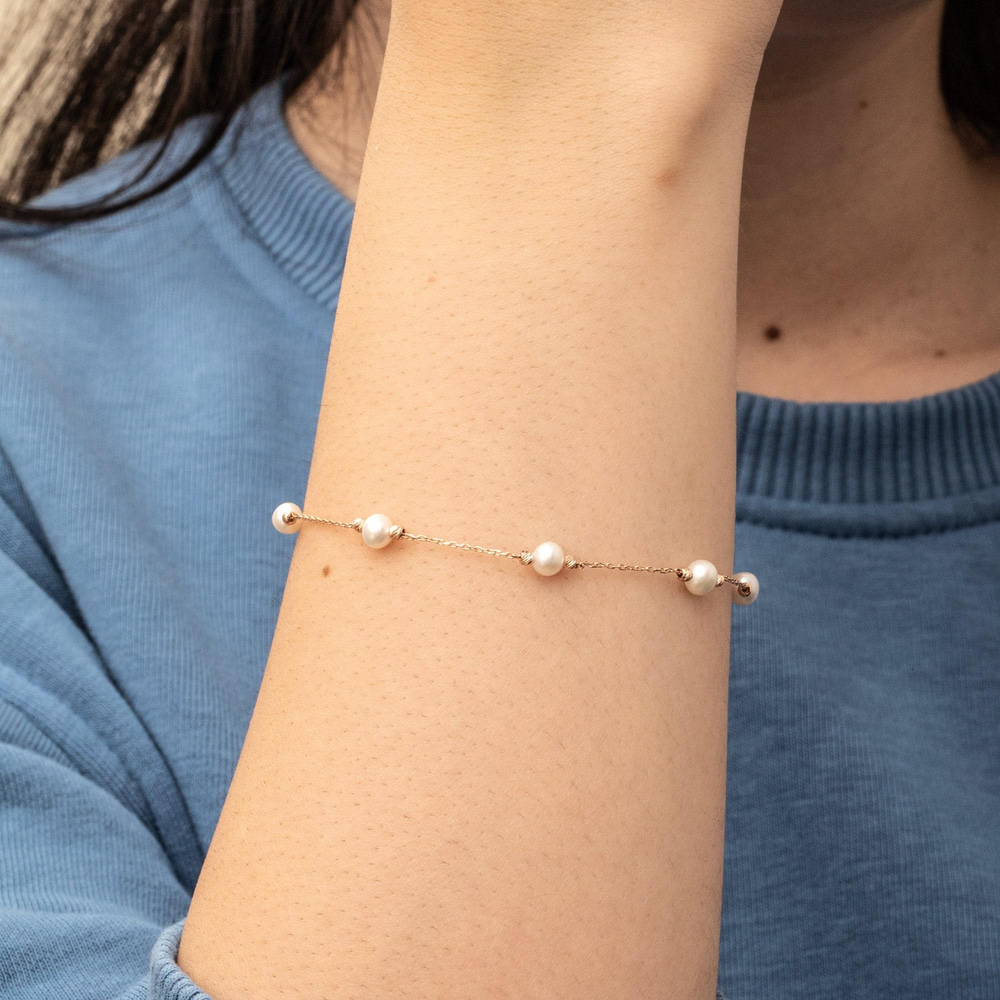 Gold Pearl Station Bracelet - Goldstore