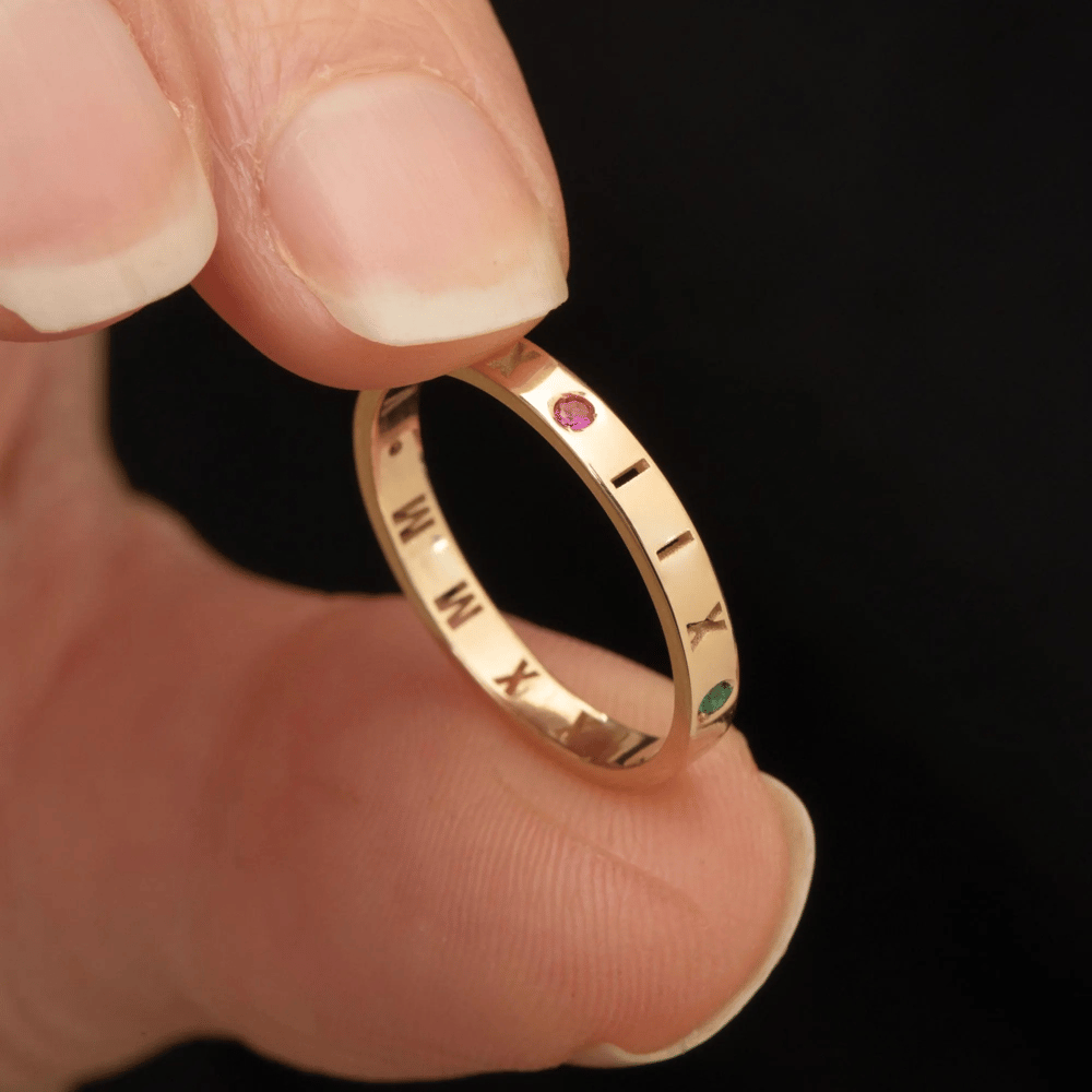 Gold Roman Numeral Birthstone Ring - Goldstore