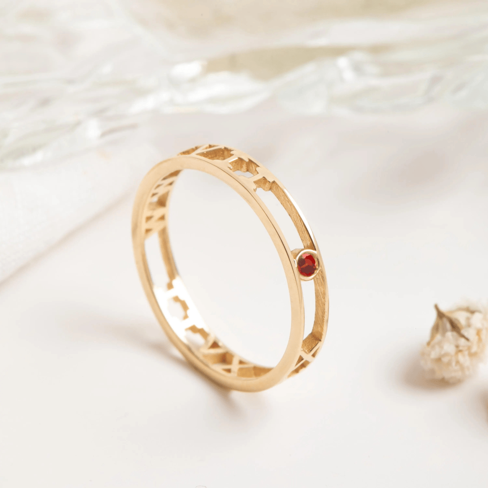 Gold Roman Numeral Birthstone Ring - Goldstore