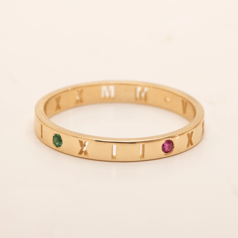 Gold Roman Numeral Birthstone Ring - Goldstore