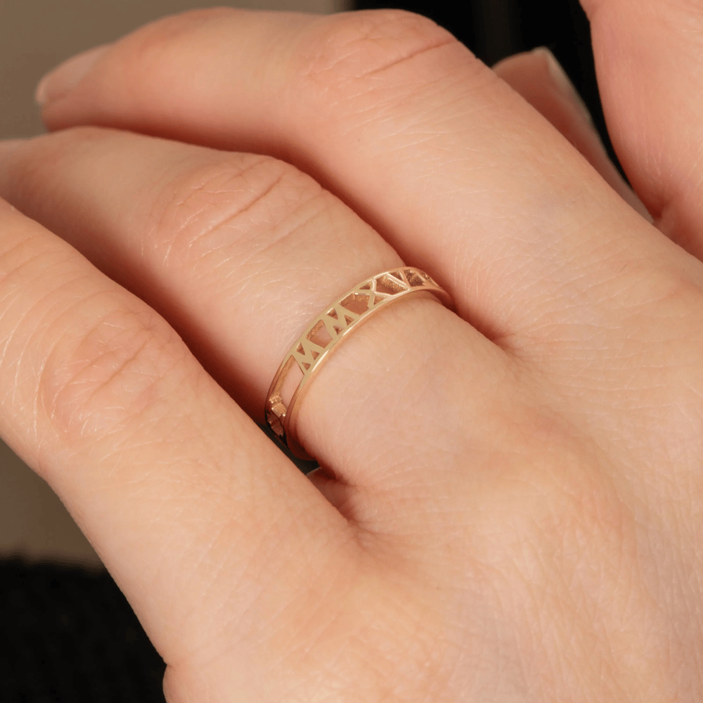 Gold Roman Numeral Birthstone Ring - Goldstore